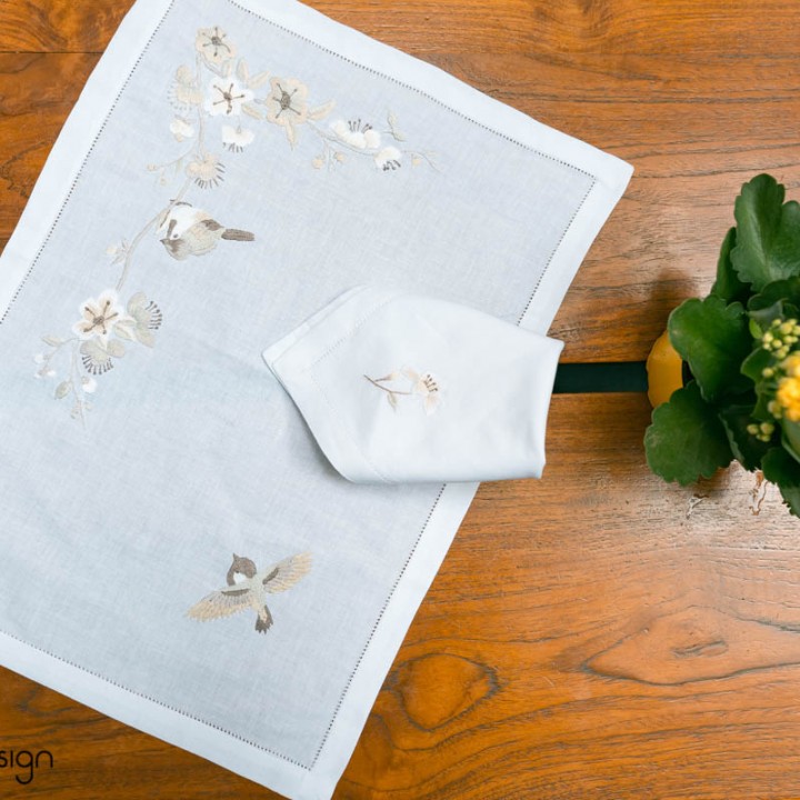 Placemat & Napkin set - Apricot blossom embroidery-TMD401014